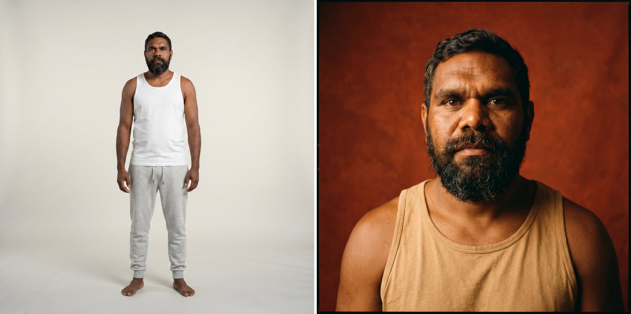 AI model 14: Aboriginal Australian man, full body and close-up