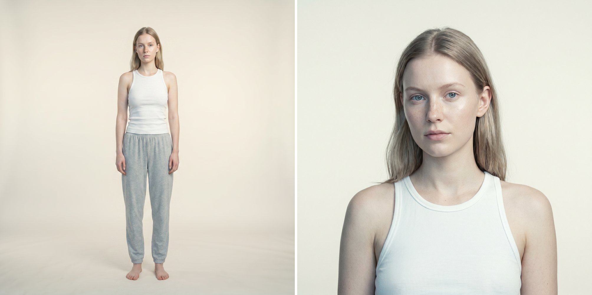 AI model 01: Scandinavian woman, full body and close-up