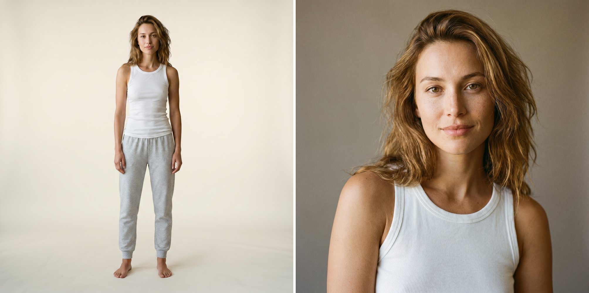 AI model 03: North American woman, full body and close-up