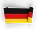 German flag with horizontal stripes in black, red, and gold waving on a pole.
