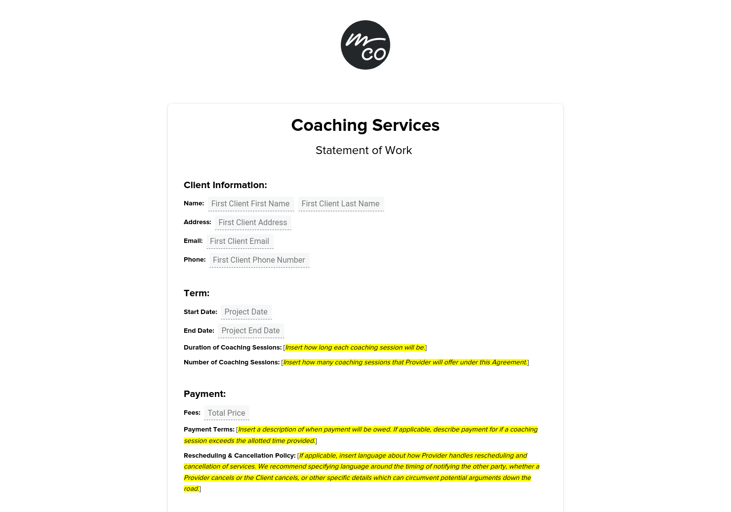Coaching Contract