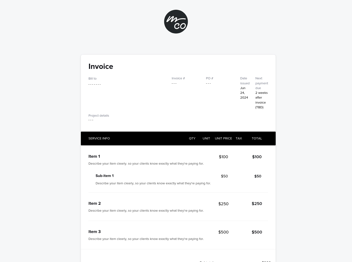 Coaching Invoice