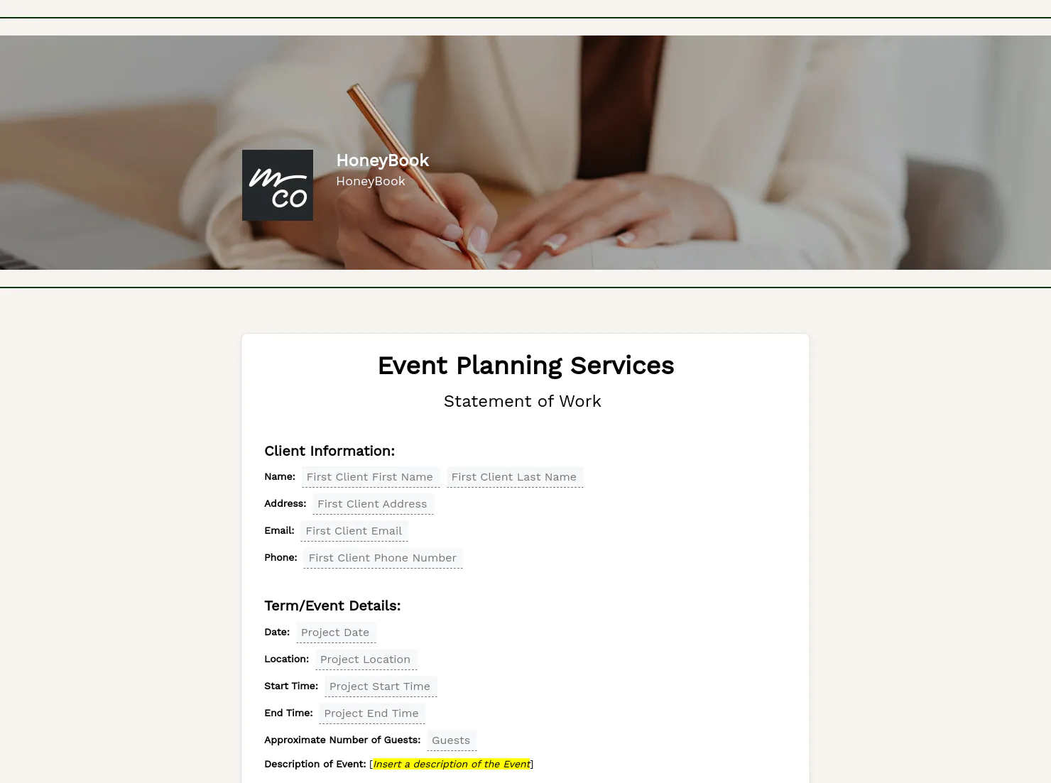 Event Planner Contract