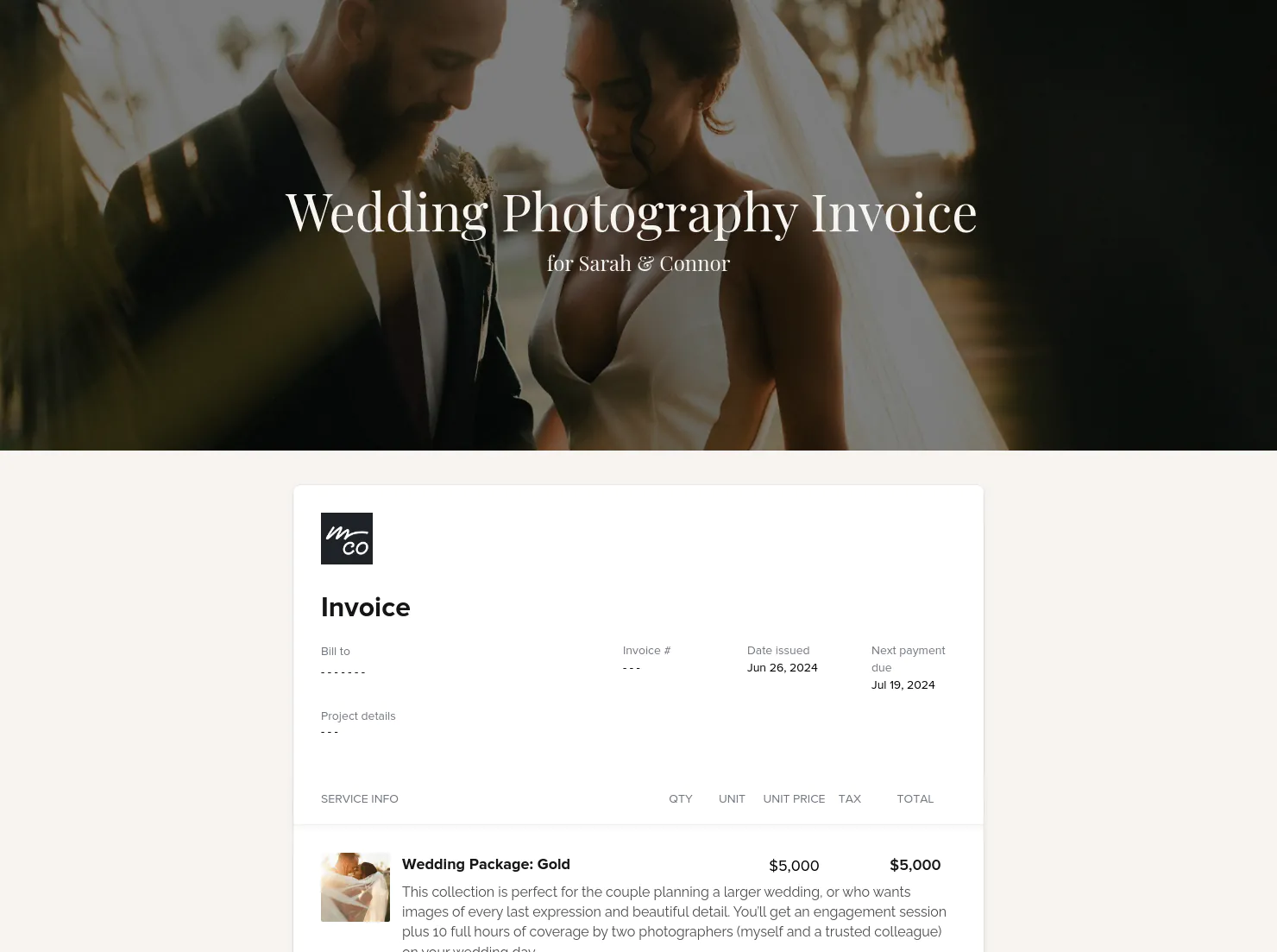 Wedding Photography Invoice