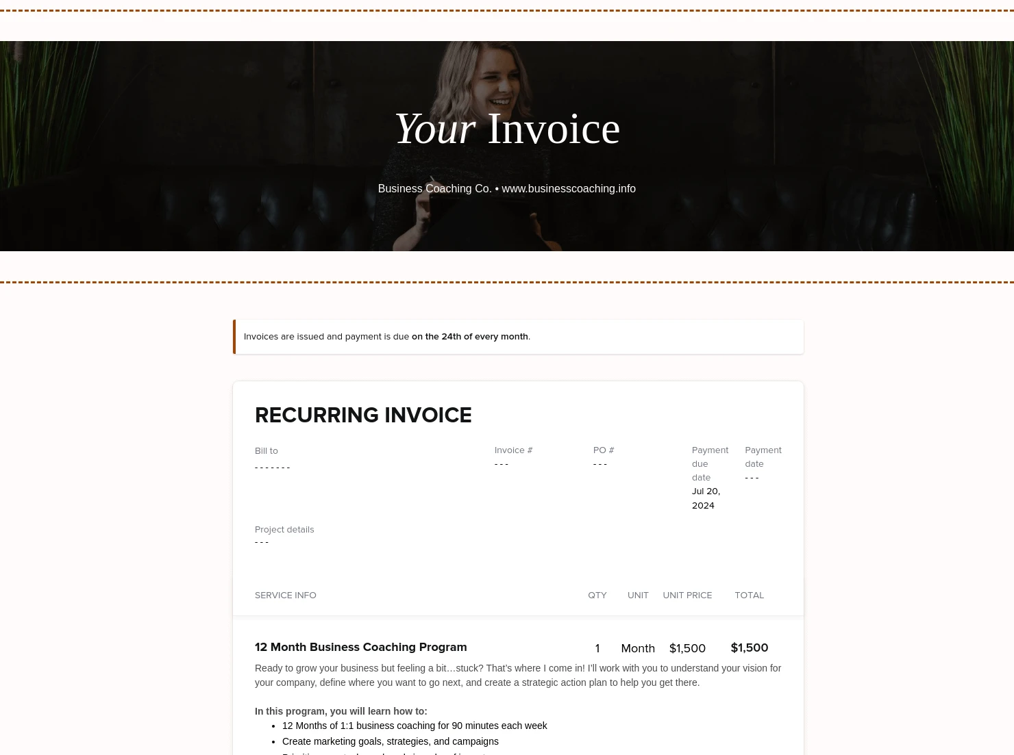 Coaching Invoice