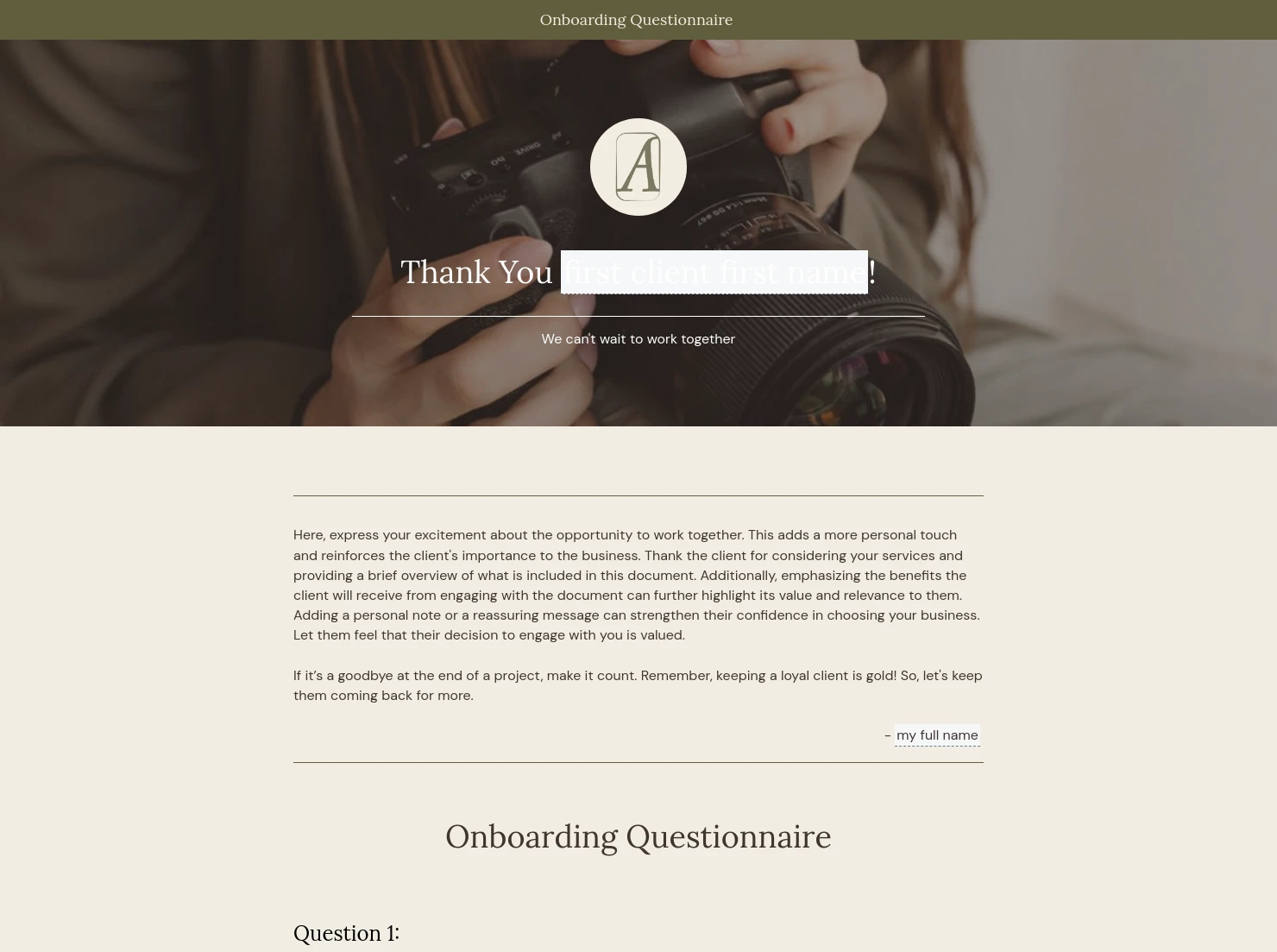 Strategic Consulting Onboarding Questionnaire