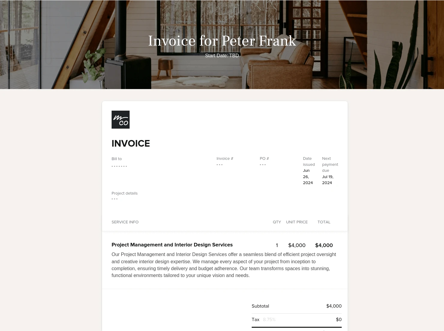 Interior Design Invoice
