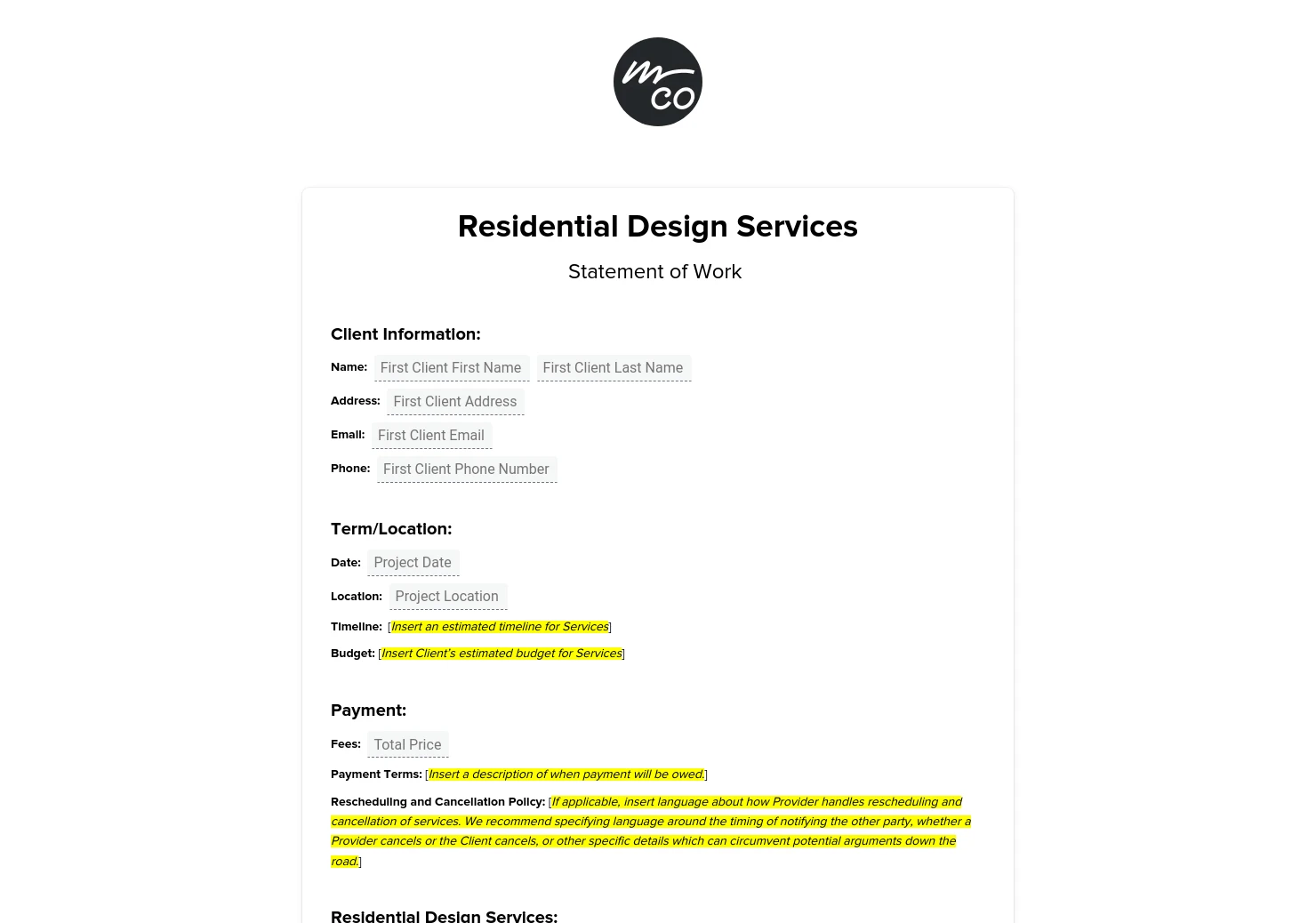 Residential Design Services Agreement