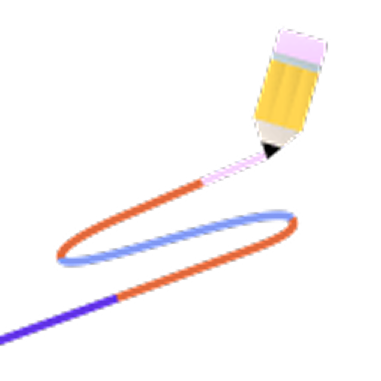 Pencil drawing a multicolored wavy line in purple, orange, and blue on a black background.