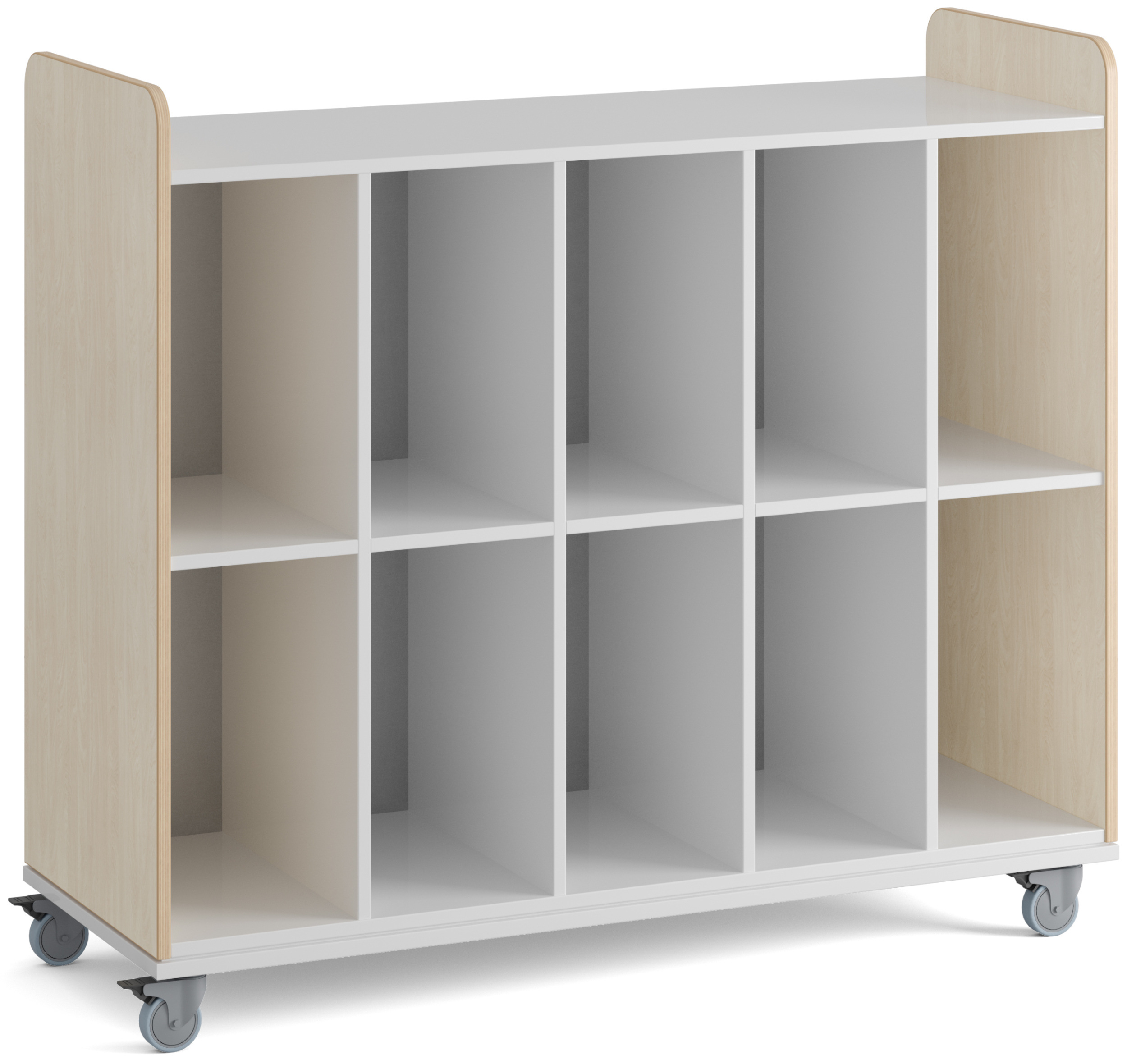 Regal auf Rollen mit zehn offenen Fächern (Hochformat) und weißer Inneneinteilung