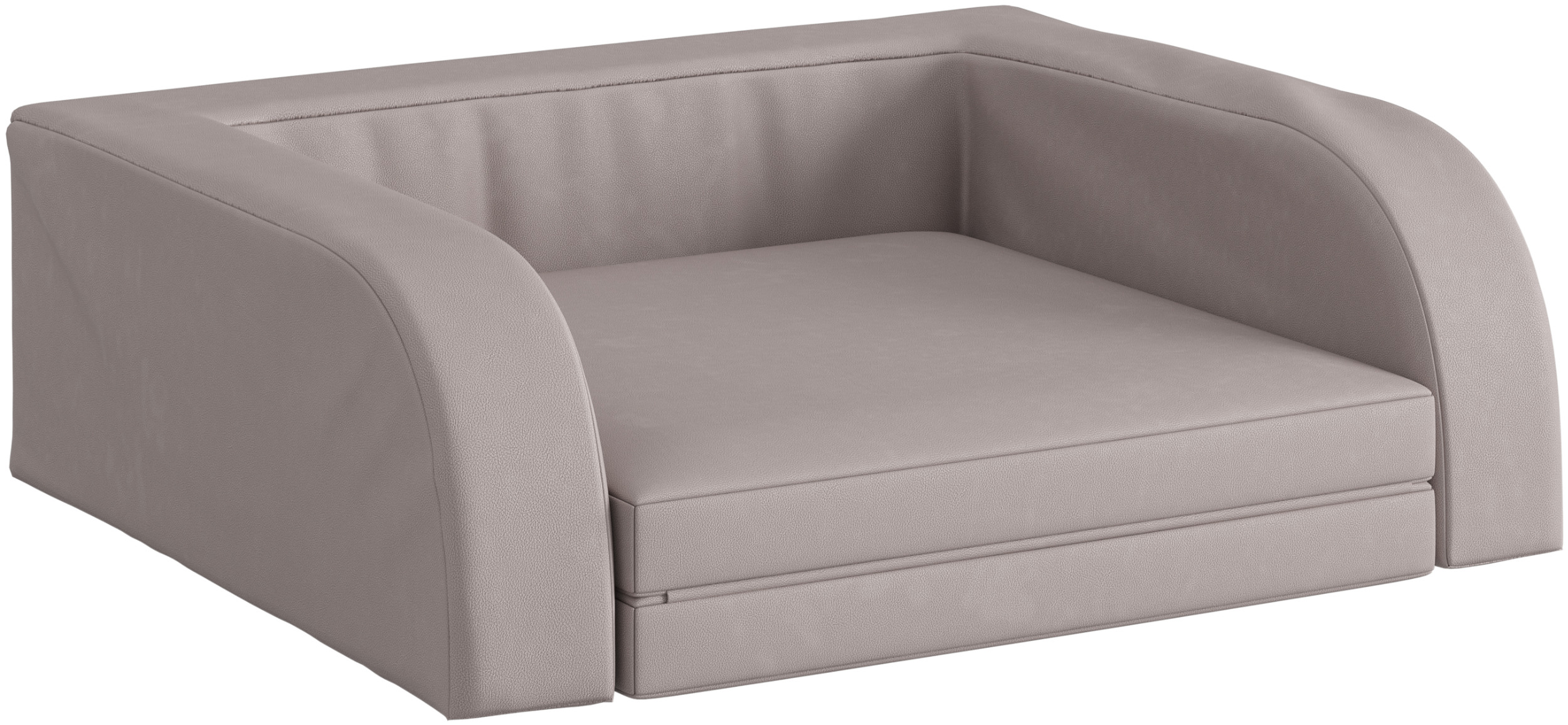 Breiter, niedriger Polstersessel für Kinder mit Klappmatratze und Polsterrahmen, komplett mit grauem Kunstlederbezug