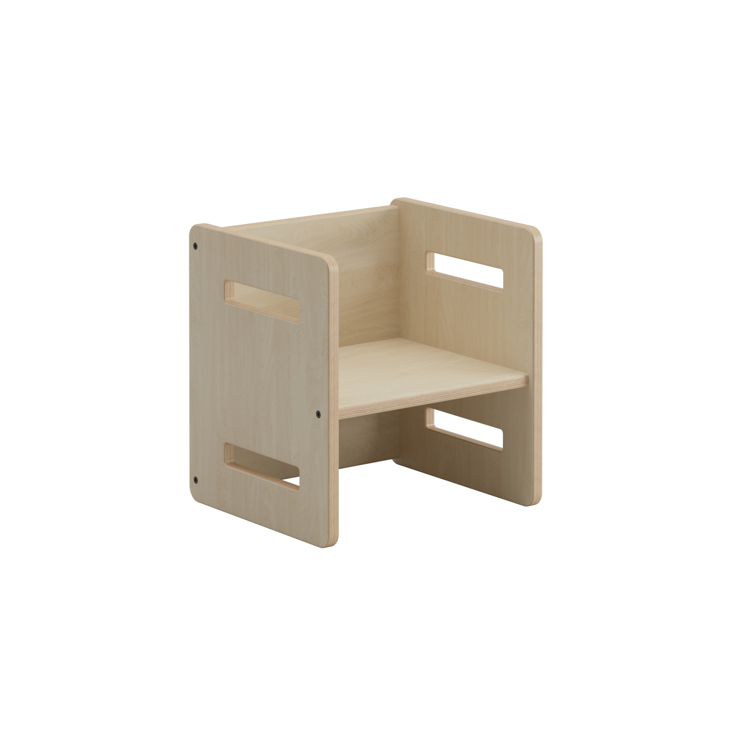 Wendehocker aus Holz für Kinder mit Rückenlehne und seitlichen Grifflöchern