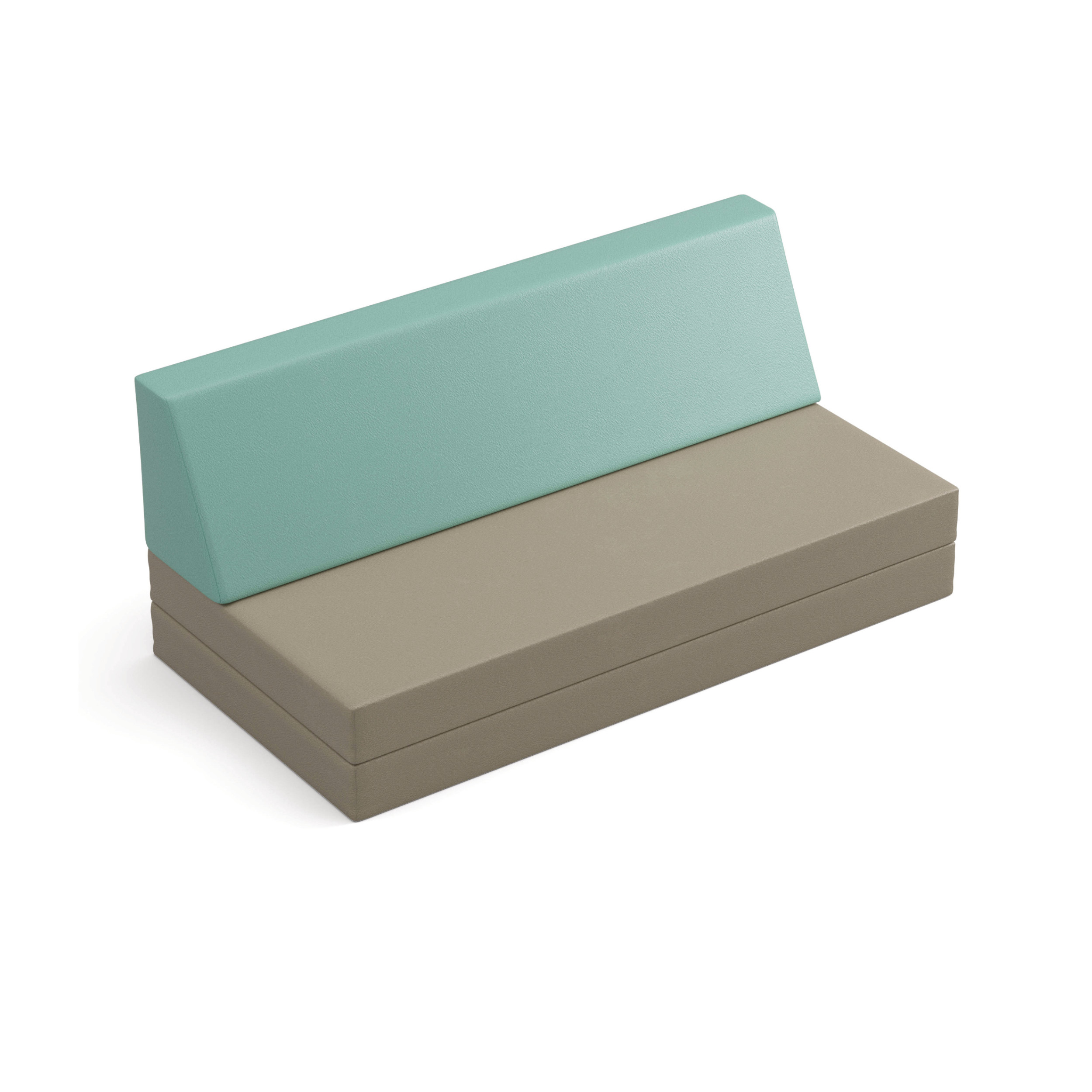 Niedriges Klappsofa mit grünem Sitzpolster und grauem Rückenpolster