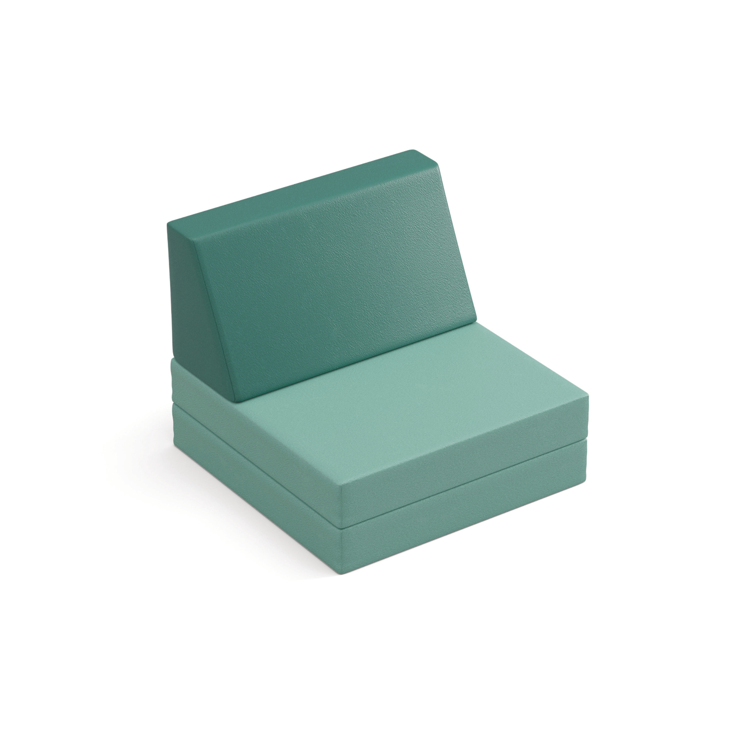 Zwei niedrige Klappsessel für Kinder mit grünem Kunstlederbezug