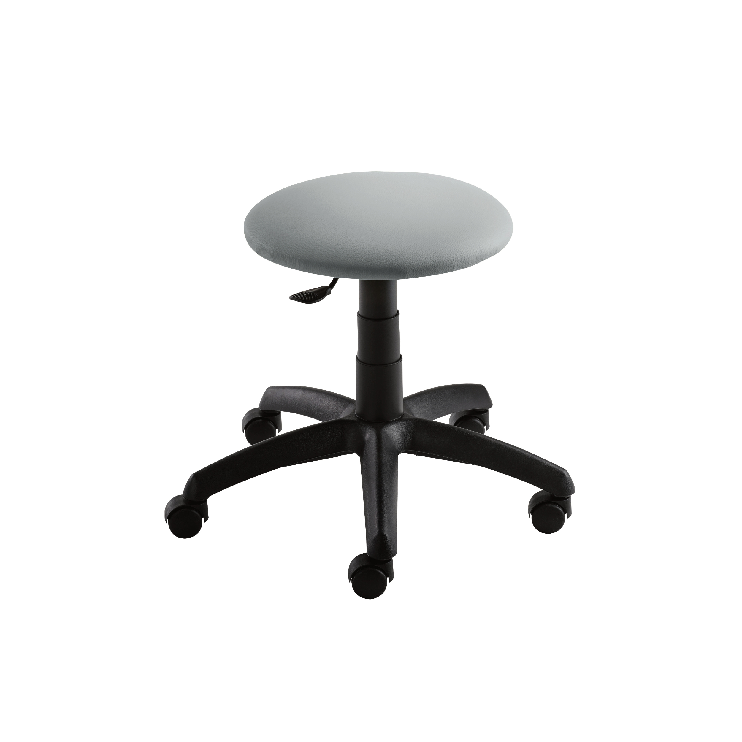 Drehhocker mit fünf Füßen auf Rollen in Grau-Schwarz mit grauem, runden Sitzpolster