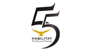 Habitat for Humanity 55th anniversary logo with house-shaped number 5