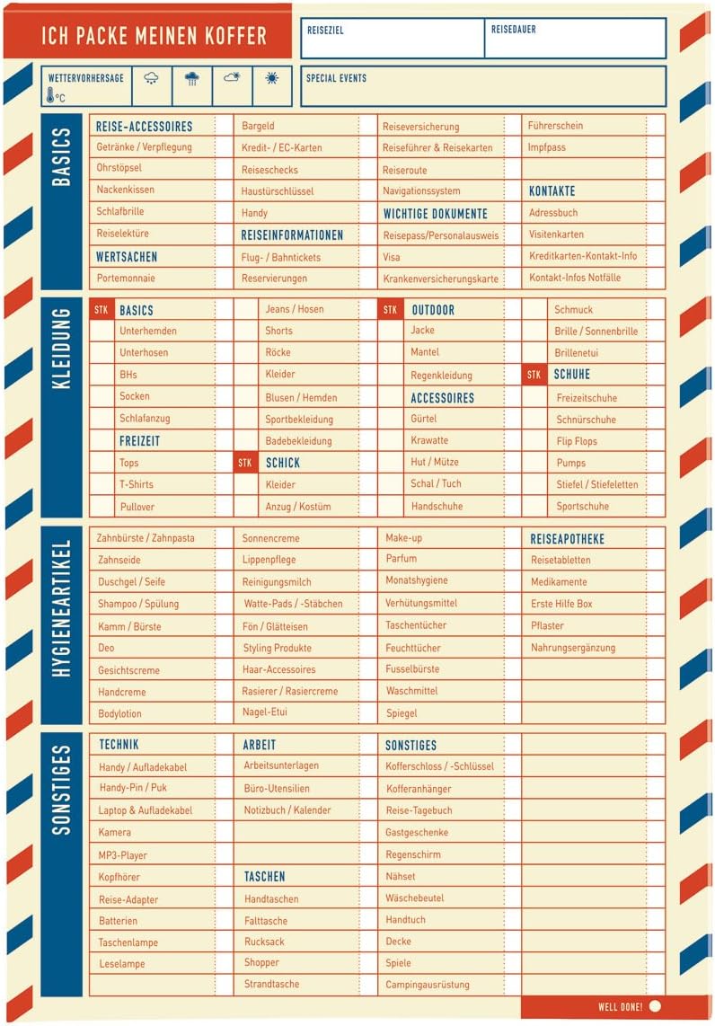 Packliste für Reisen