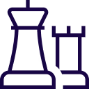 Simple black silhouette of two chess rooks side by side on a transparent background.