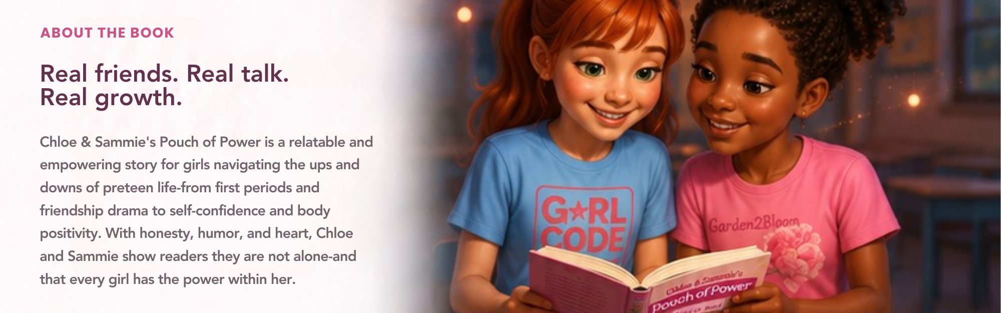 Chloe & Sammie reading the Pouch of Power book