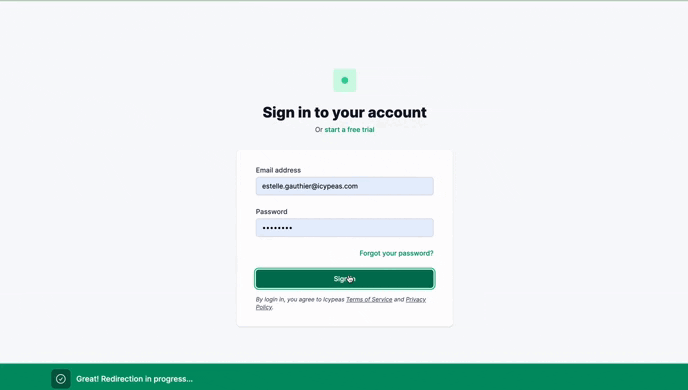The sign in to your account page.