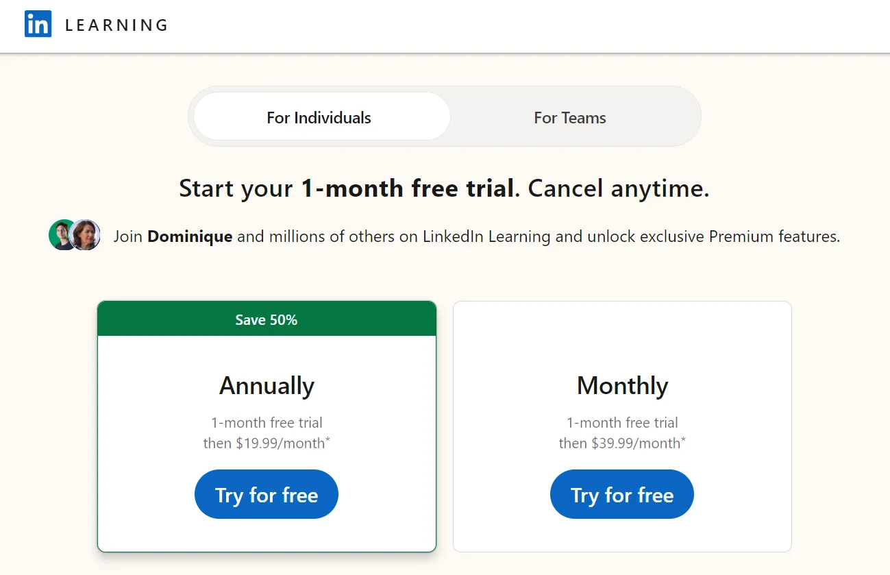LinkedIn Premium Learning Plans for individuals