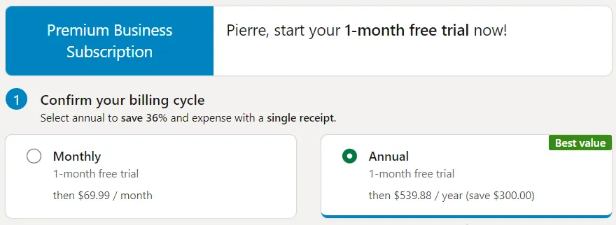 LinkedIn premium Business subscription