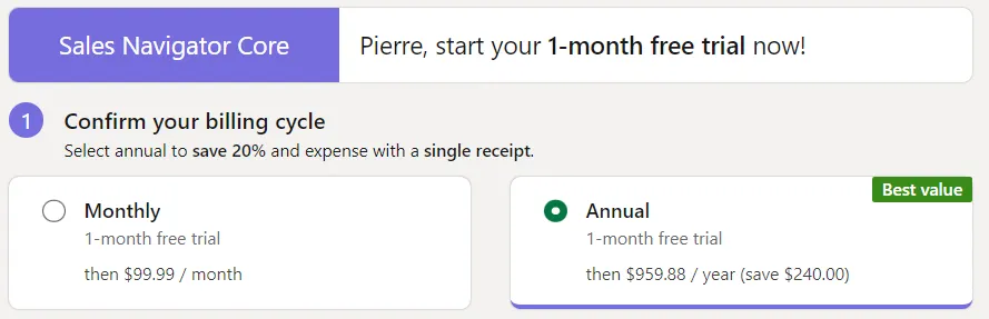 LinkedIn Navigator Core subscription
