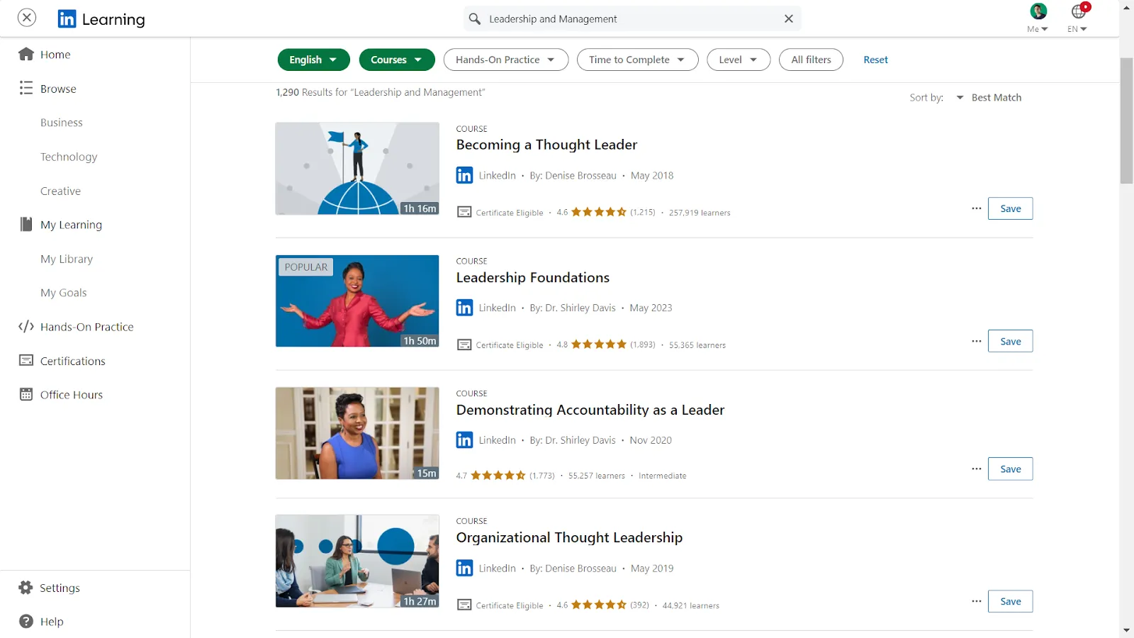 LinkedIn Learning interface
