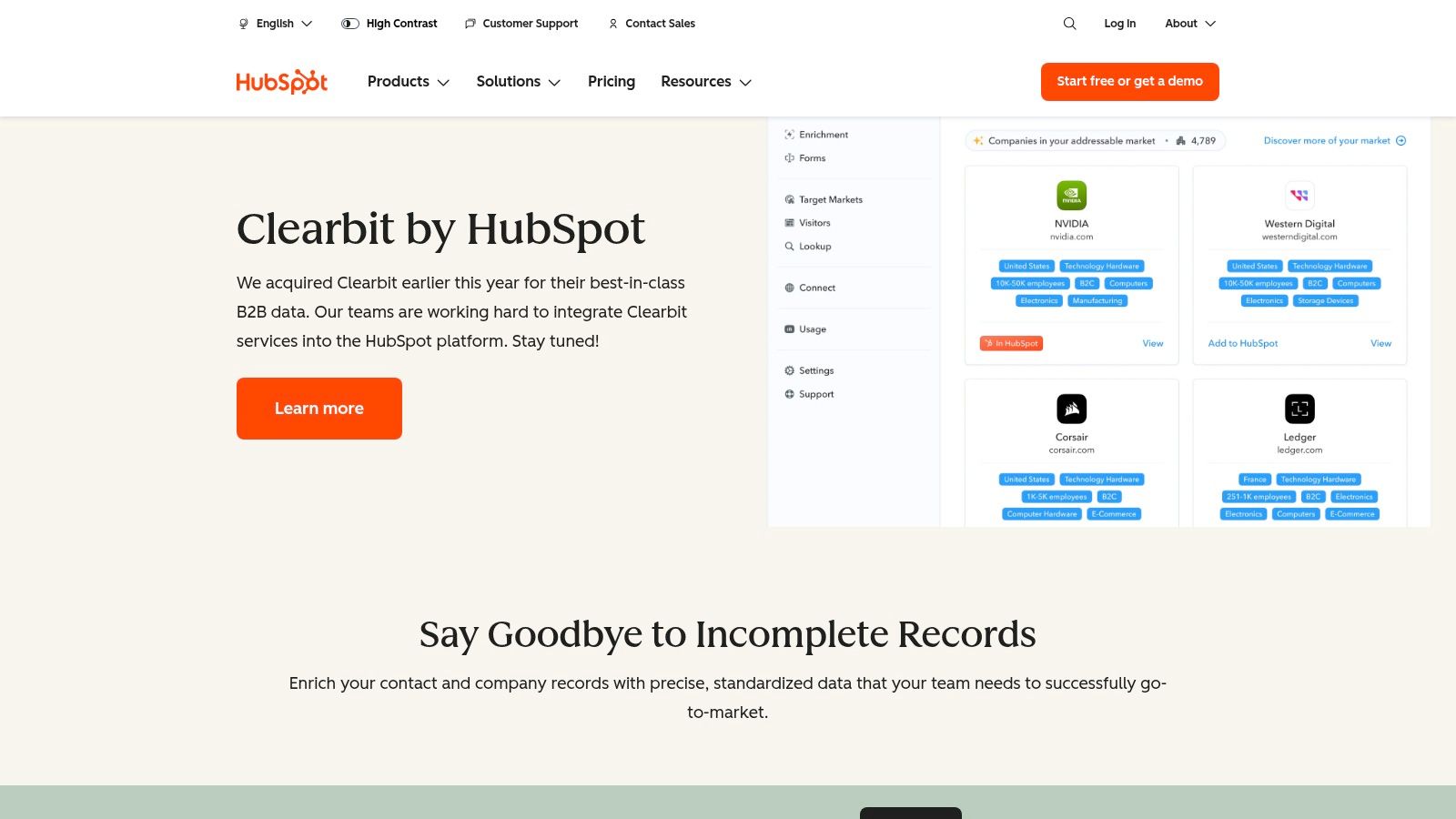 Clearbit (Breeze Intelligence inside HubSpot)