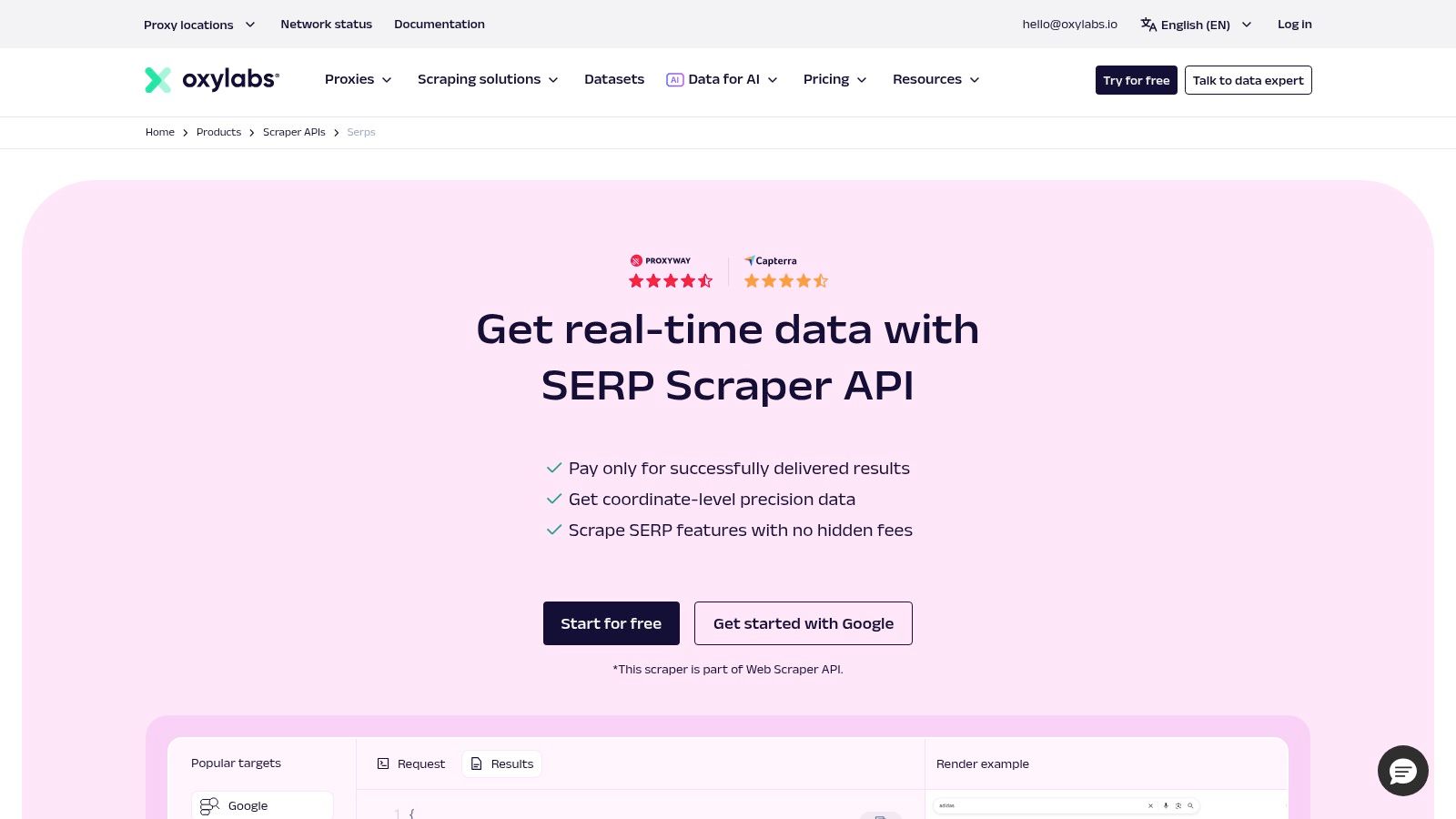 Oxylabs, SERP Scraper API