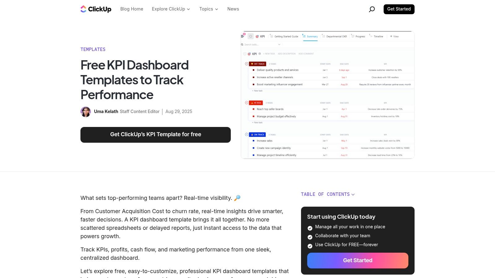 ClickUp KPI Dashboard / Scorecard Templates