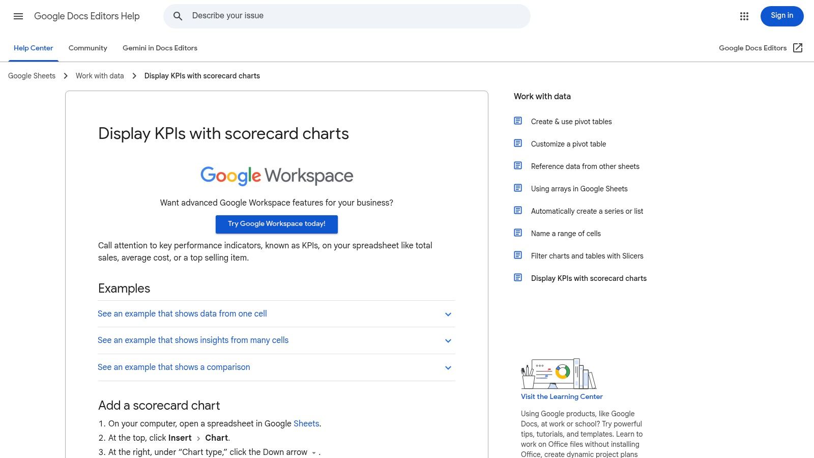 Google Sheets Native Scorecard Chart
