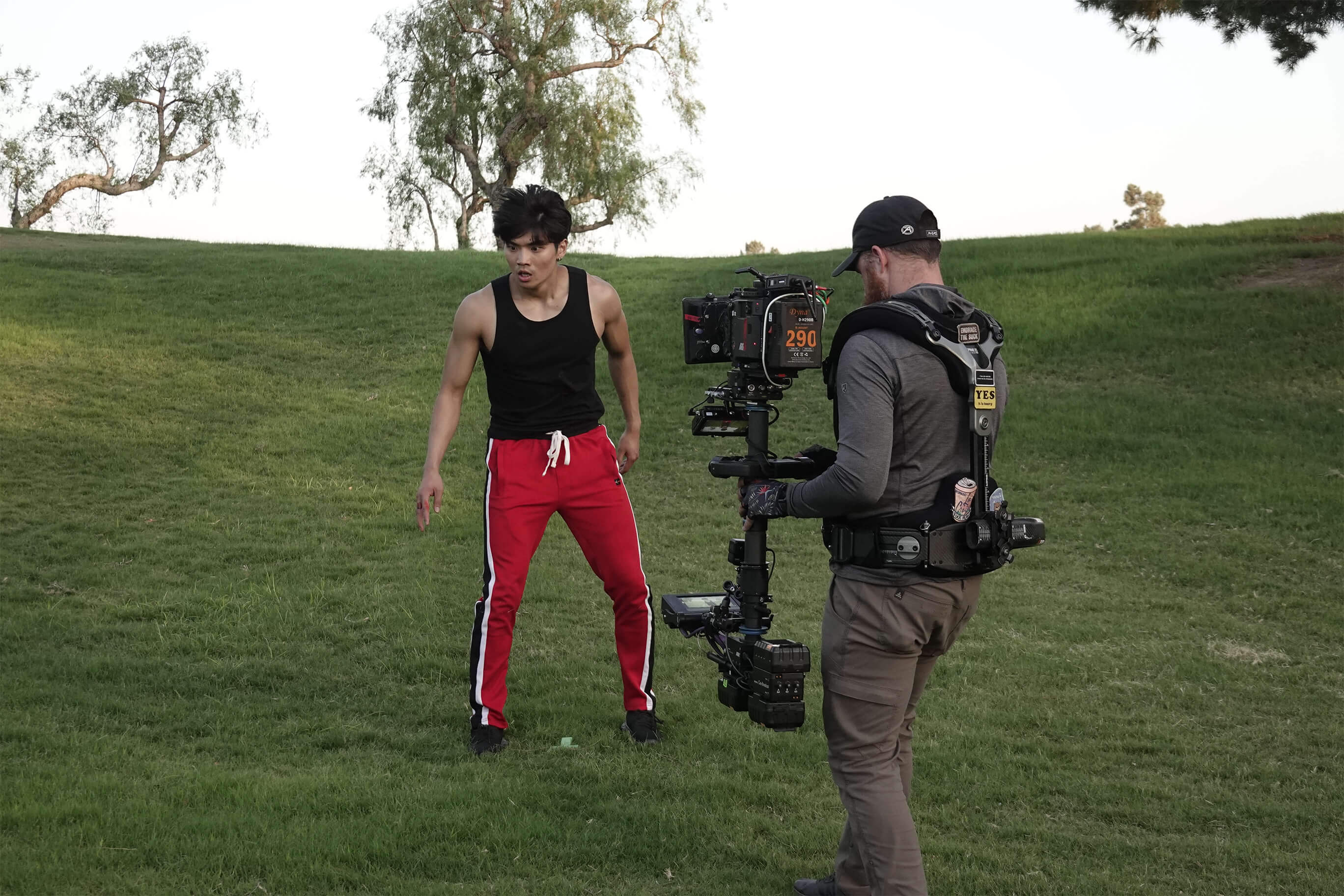 Brandon H. Lee on the set of Violet Vendetta.