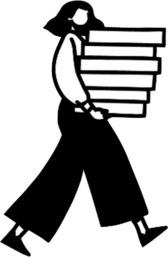 Illustration of a person carrying a stack of takeout boxes