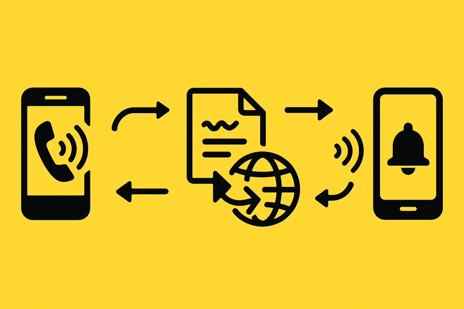 Flow diagram of a phone call passing through transcription, translation, and speech synthesis stages.