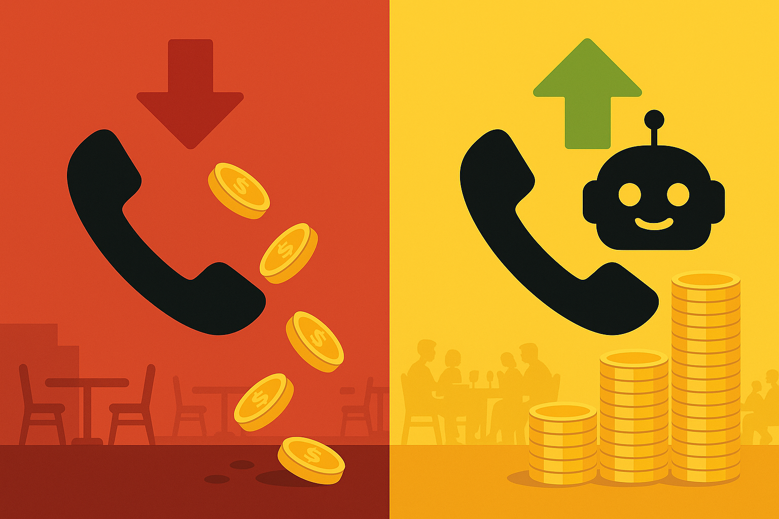 Illustration comparing money lost from missed calls with revenue gained when AI answers every call.