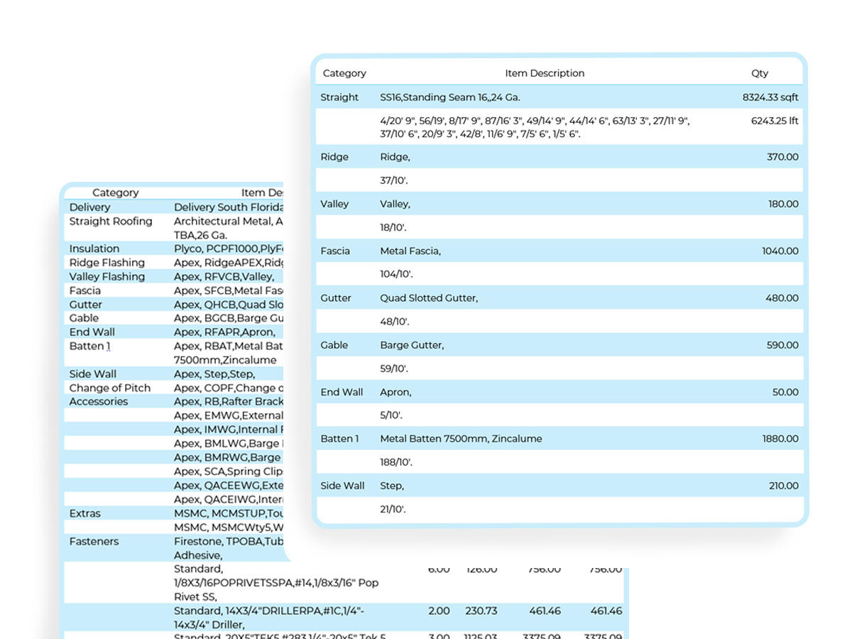Material calculation in Roof Wizard