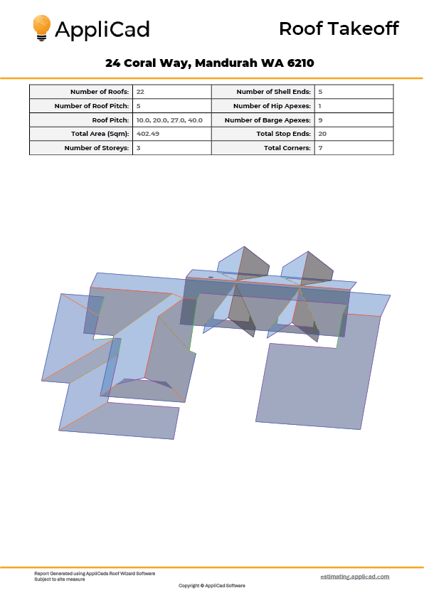 Section report summary page with 3D model