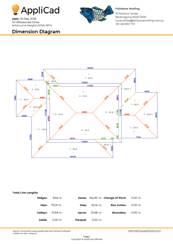 Site measure plan view with line lengths and pitches