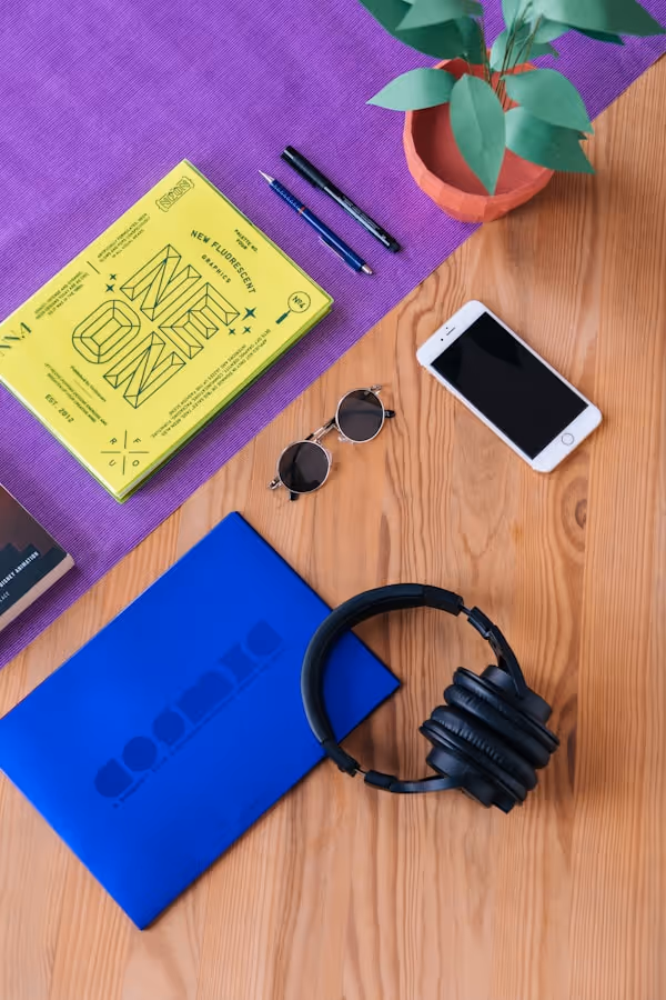 Wood table with creative tools