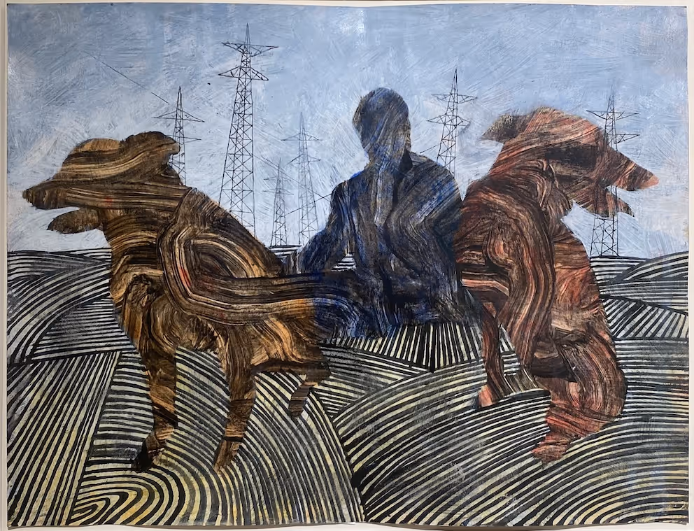 No Title / man with two dogs