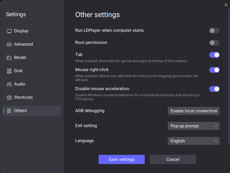 LD Player Advanced Settings