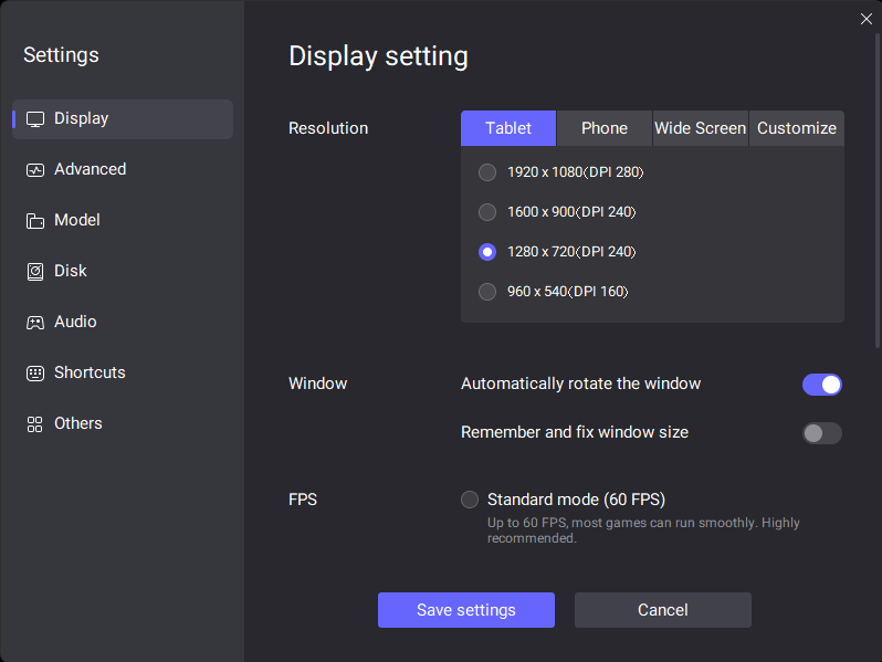 LD Player Display Settings