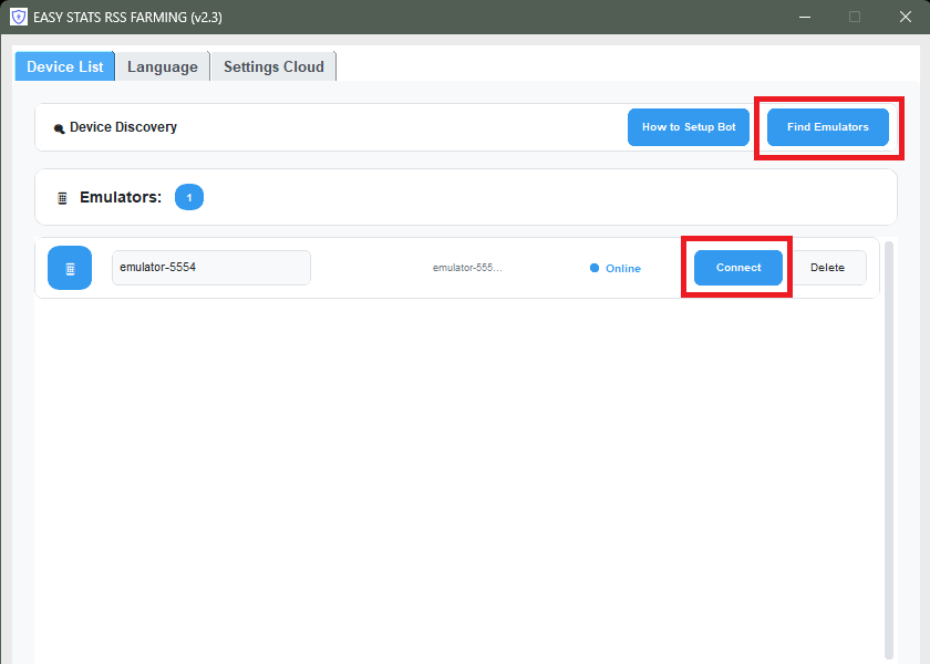 Connected Emulator Tab