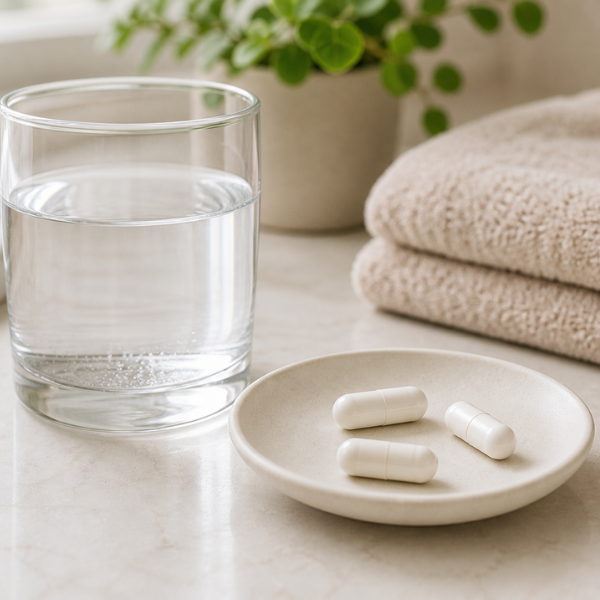 Ivermectin capsules with a glass of water