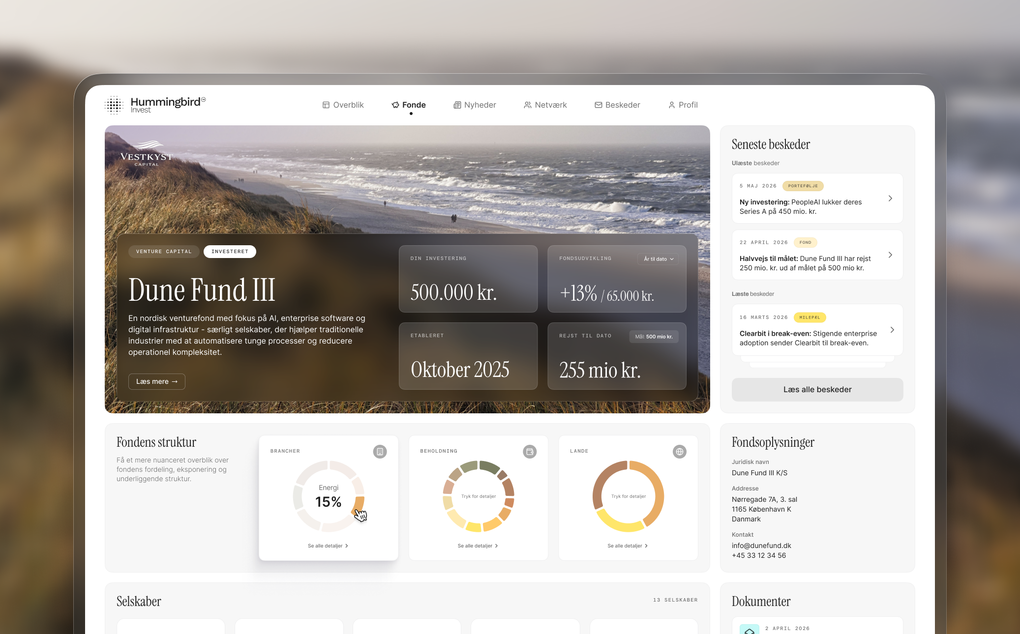 Screenshot fra Hummingbirds Investorplatform