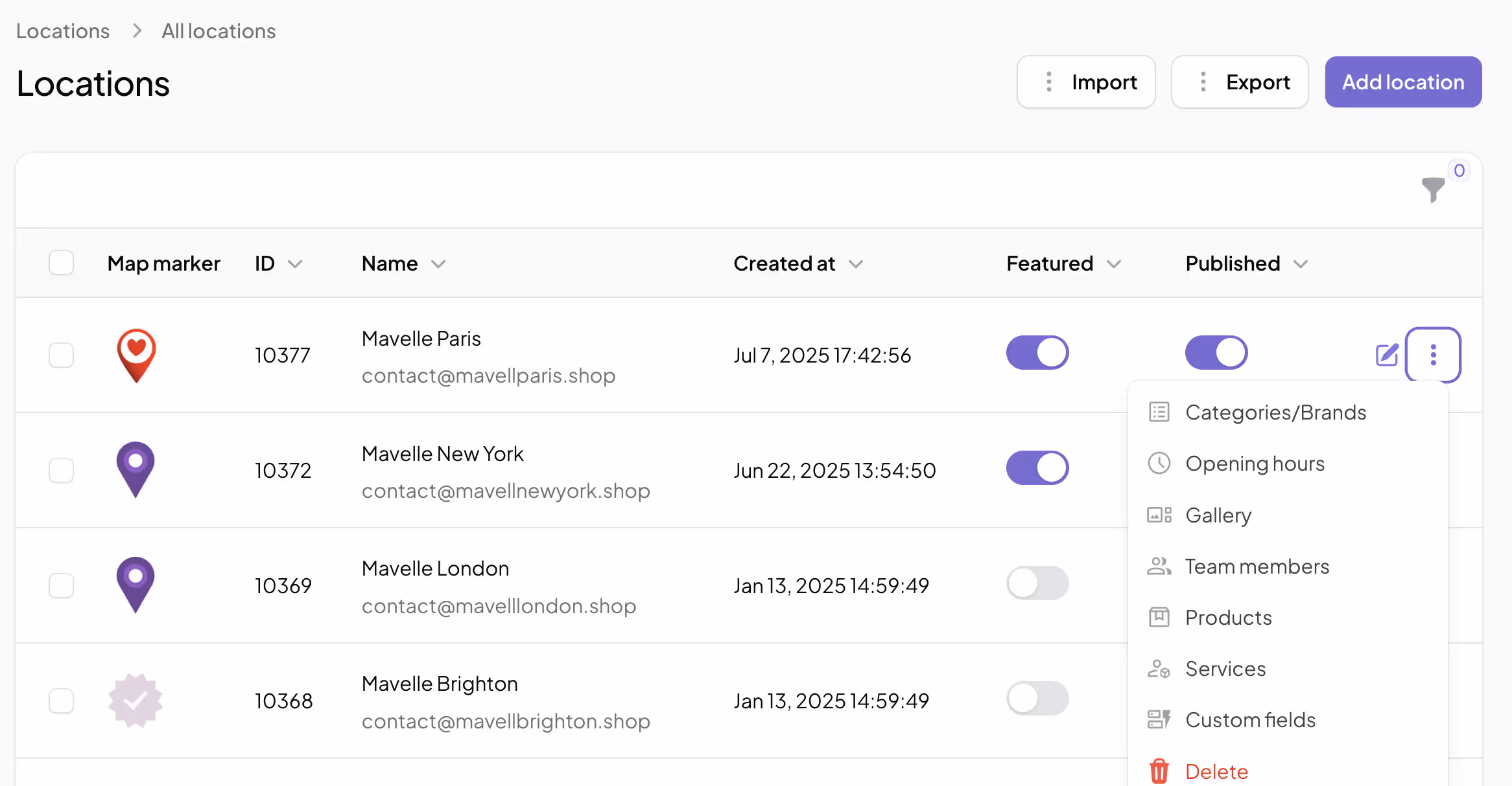 Store locator interface showing where to manually add new locations.