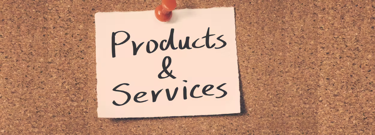 Concept board with pinned paper tags for services and products as part of store locator planning and local visibility strategy