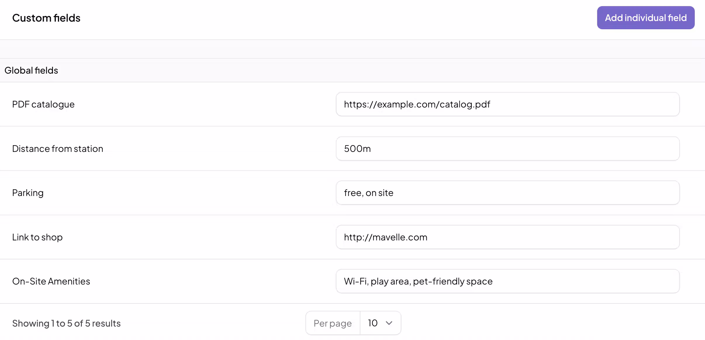 Preview of a store locator page showing how a custom field appears on the live location listing.