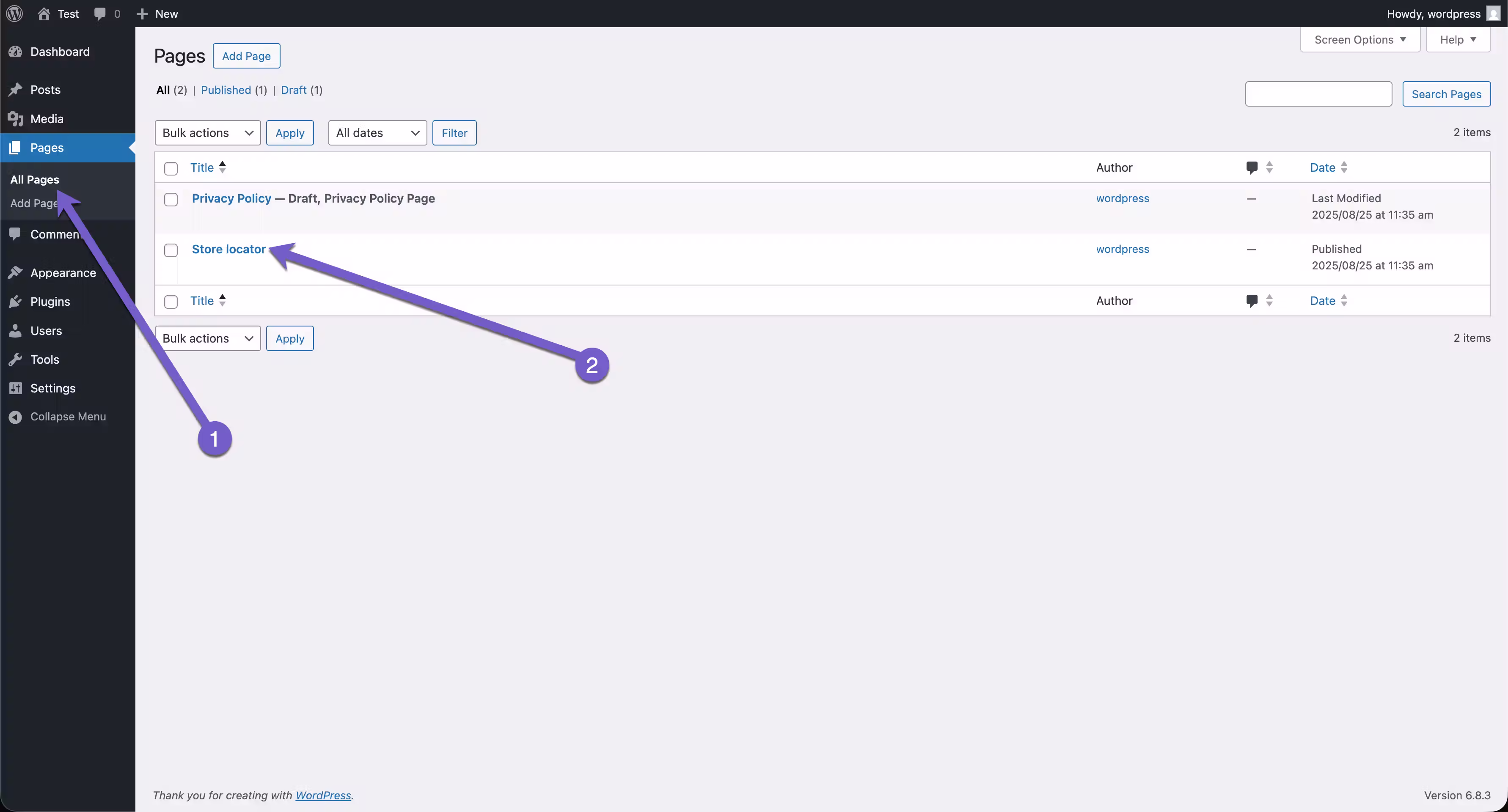 nteractive map display from WordPress store finder plugin inside WP admin panel.